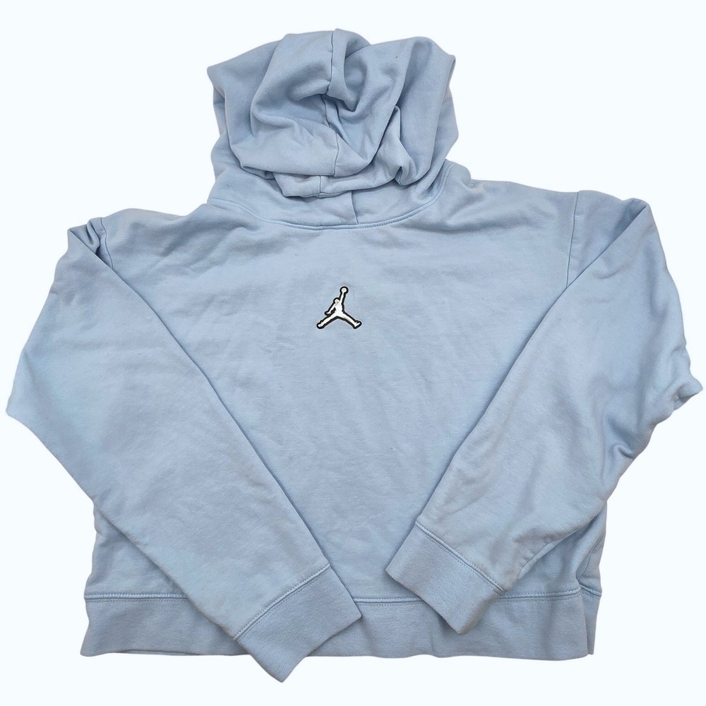 Jordan Pullover Hoodie Light Blue Metallic Jumpman Logo Kids Large 12-13Y